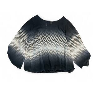 Roz & Ali Women's Black Patterned Long Sleeve Sheer Blouse Lined Tank Top 1X